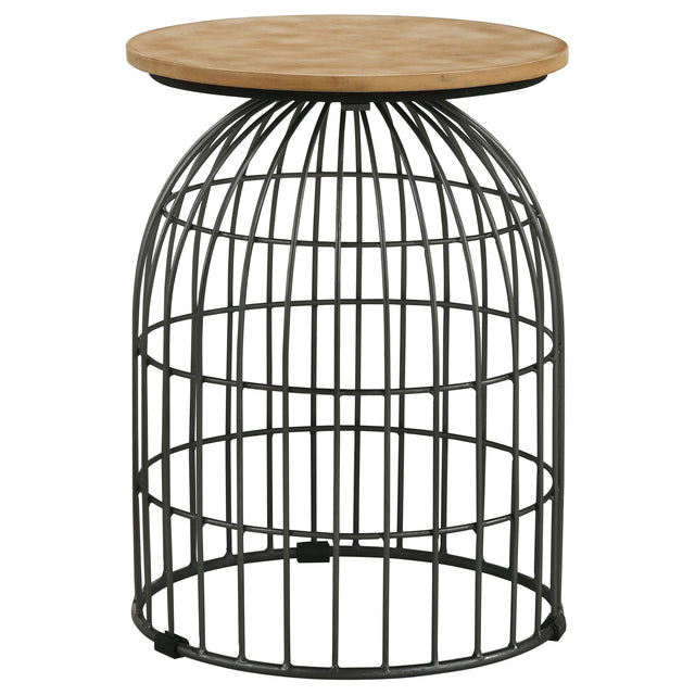 Bernardo Round Accent Table with Bird Cage Base Natural and Gunmetal | Coaster - 935860 - Home Elegance USA - 1