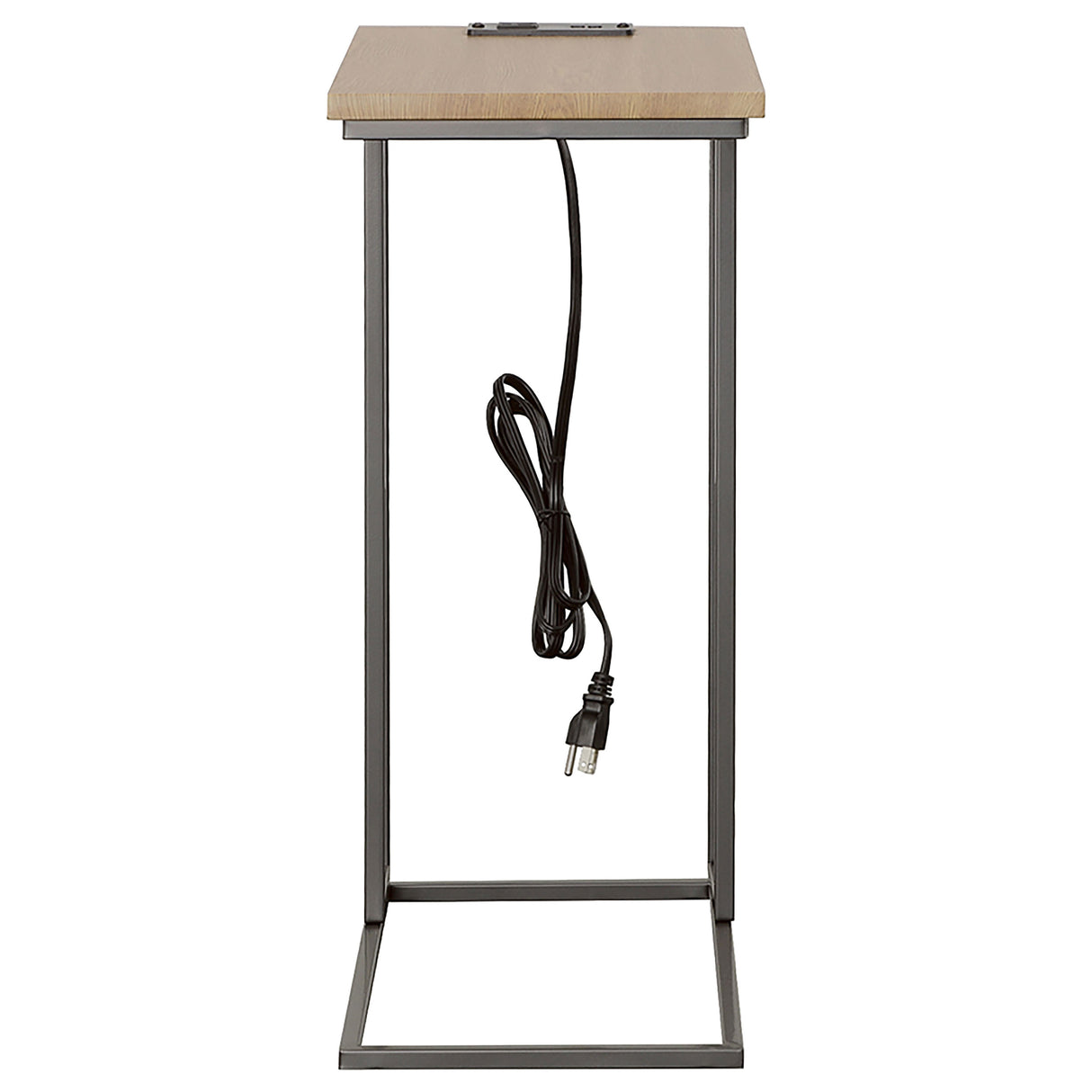 Side Table - Rudy Snack Table with Power Outlet Gunmetal and Natural