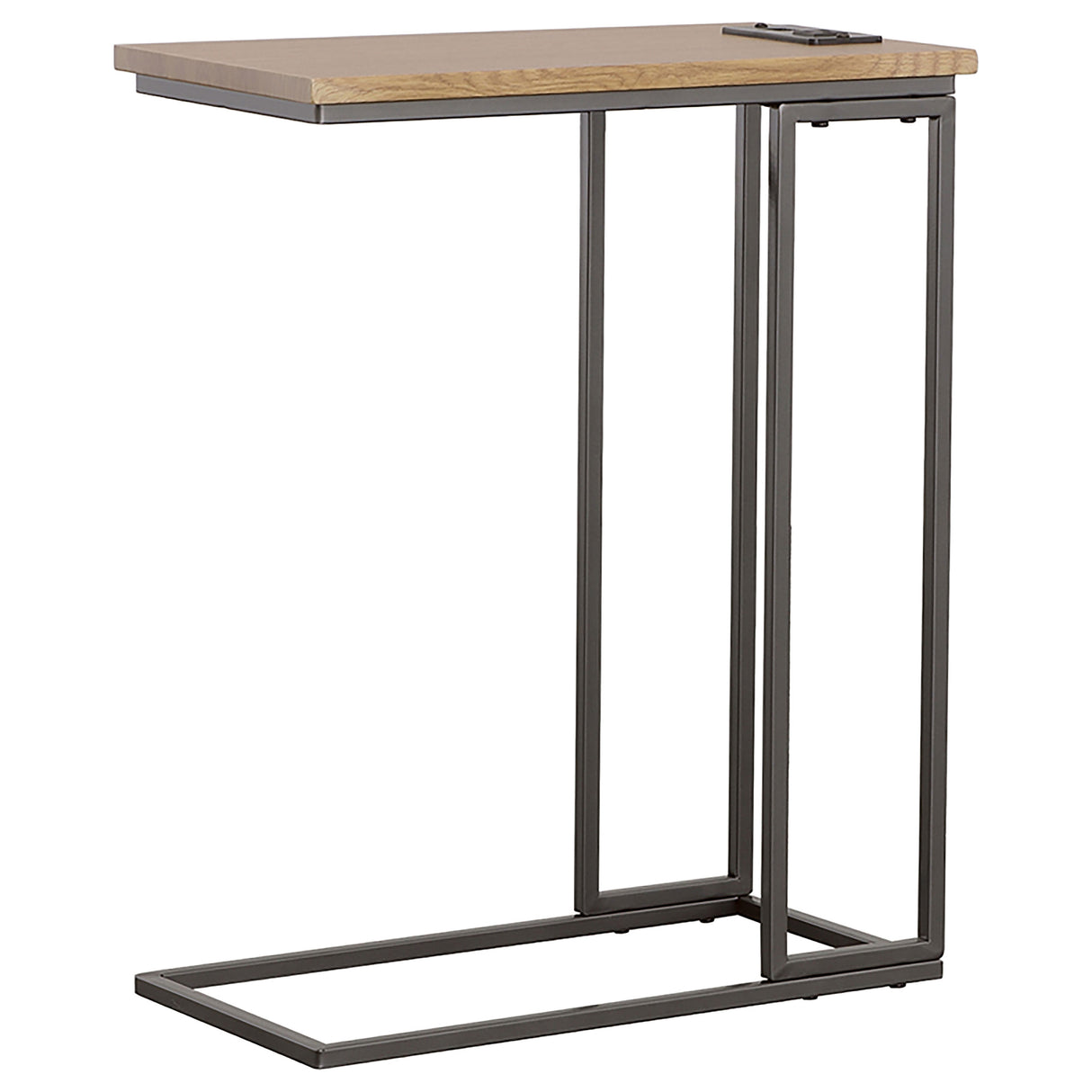 Side Table - Rudy Snack Table with Power Outlet Gunmetal and Natural