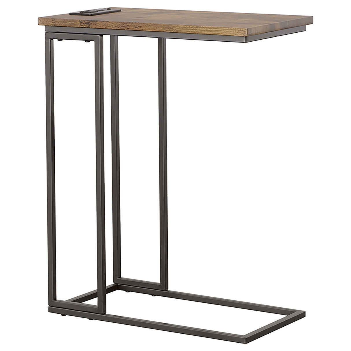 Side Table - Rudy Snack Table with Power Outlet Gunmetal and Antique Brown