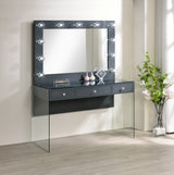 Afshan 3 - drawer Vanity Desk with Lighting Mirror Grey High Gloss | Coaster - 935923 - Home Elegance USA - 2