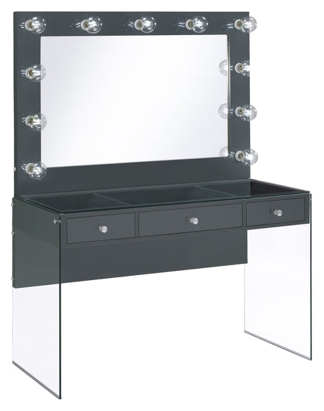 Afshan 3 - drawer Vanity Desk with Lighting Mirror Grey High Gloss | Coaster | Home Elegance USA