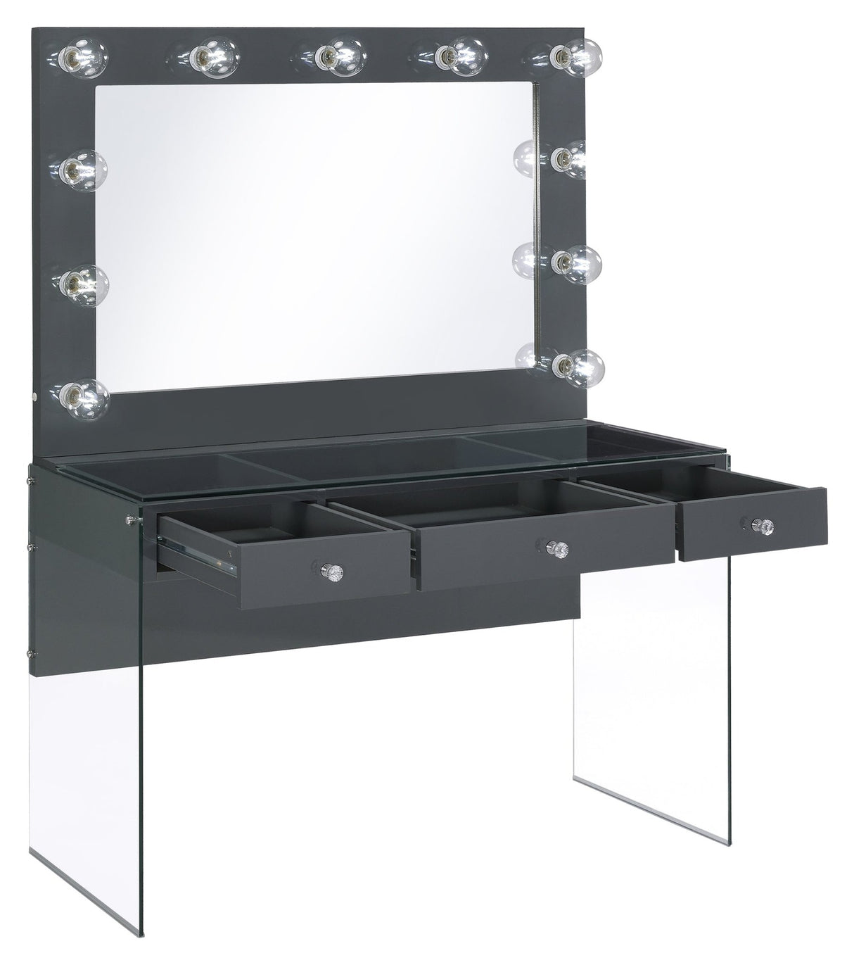 Afshan 3 - drawer Vanity Desk with Lighting Mirror Grey High Gloss | Coaster | Home Elegance USA