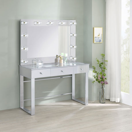 Vanity Table & Mirror - Umbridge 3-drawer Vanity with Lighting Chrome and White