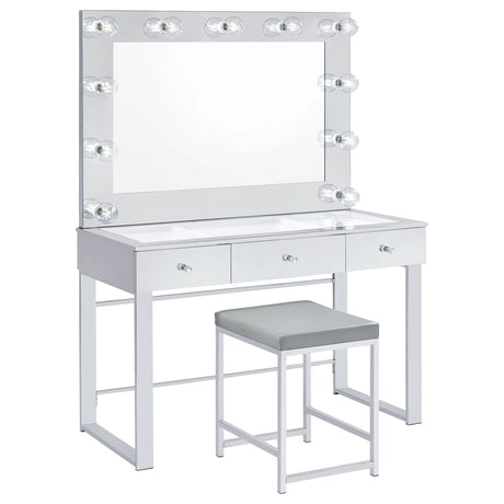 Vanity Table & Mirror - Umbridge 3-drawer Vanity with Lighting Chrome and White