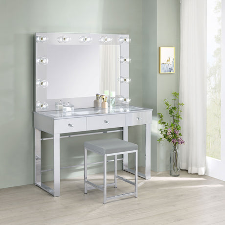 Vanity Table & Mirror - Umbridge 3-drawer Vanity with Lighting Chrome and White