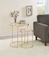 2 Pc Nesting Table - Maylin 2-piece Round Glass Top Nesting Tables Gold