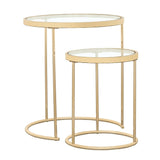 2 Pc Nesting Table - Maylin 2-piece Round Glass Top Nesting Tables Gold