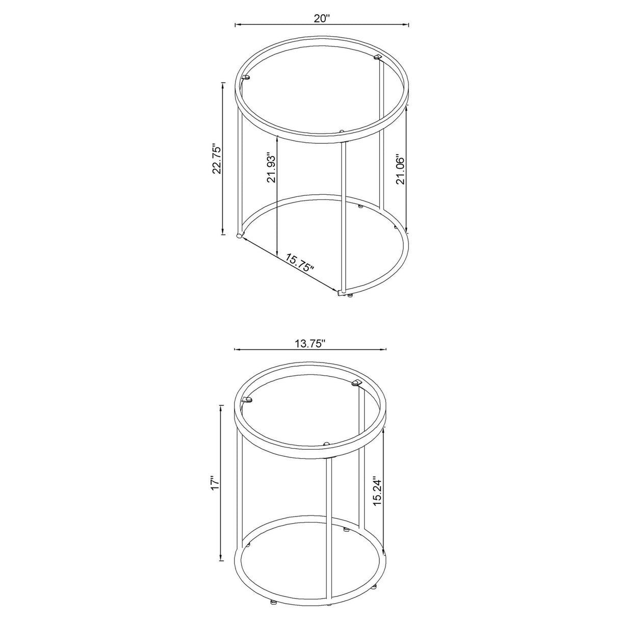 2 Pc Nesting Table - Maylin 2-piece Round Glass Top Nesting Tables Gold