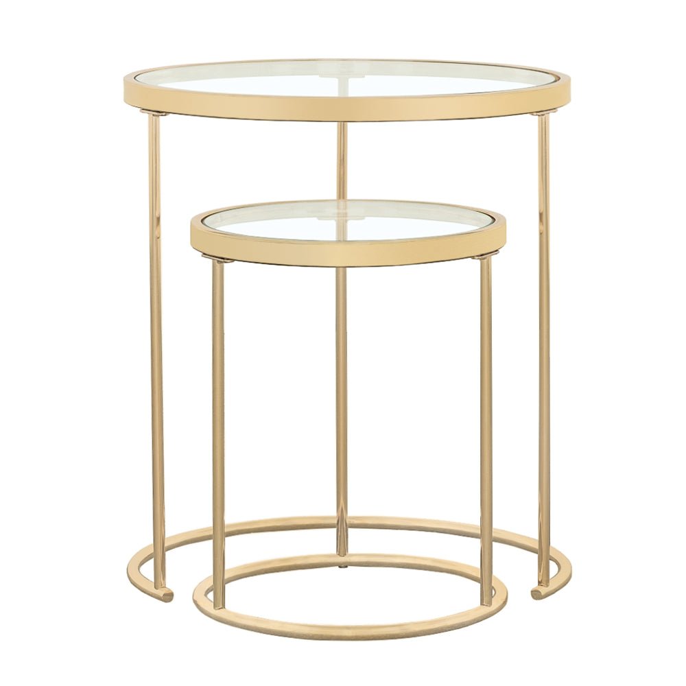 2 Pc Nesting Table - Maylin 2-piece Round Glass Top Nesting Tables Gold