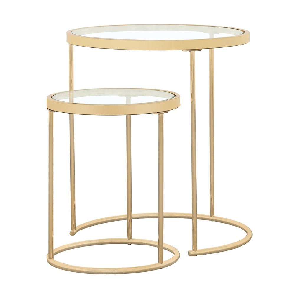 2 Pc Nesting Table - Maylin 2-piece Round Glass Top Nesting Tables Gold