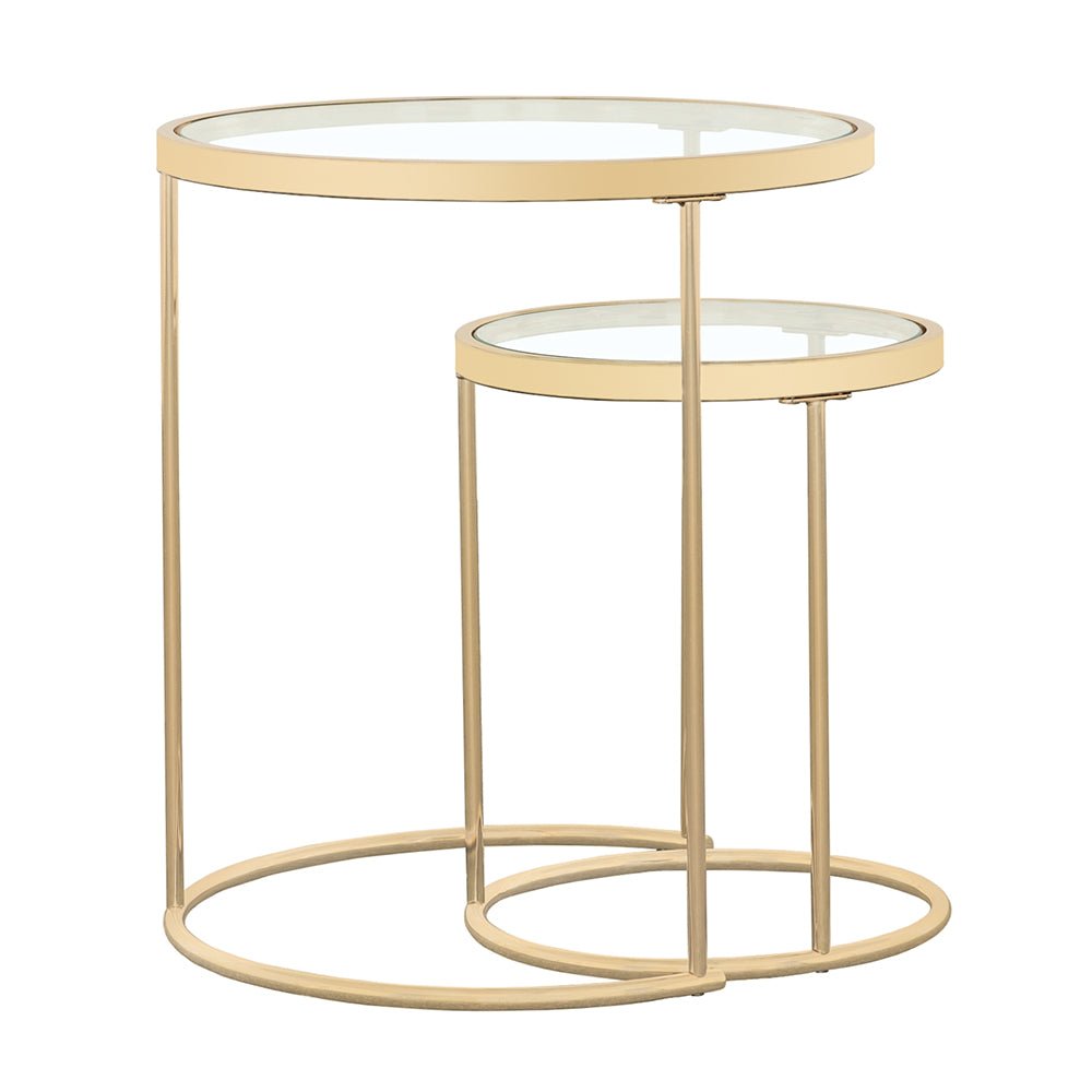 2 Pc Nesting Table - Maylin 2-piece Round Glass Top Nesting Tables Gold