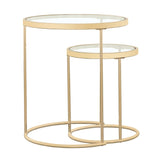 2 Pc Nesting Table - Maylin 2-piece Round Glass Top Nesting Tables Gold