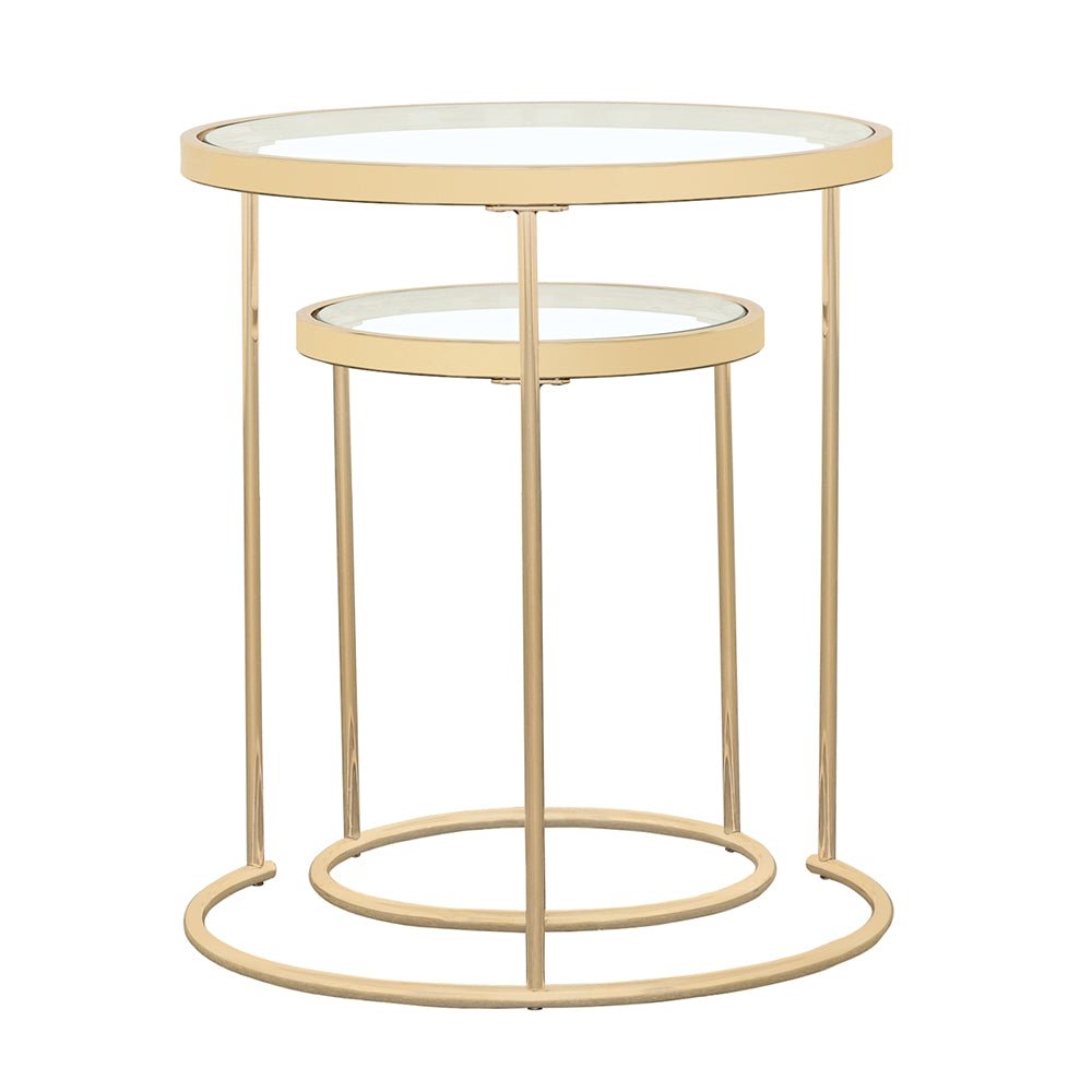 2 Pc Nesting Table - Maylin 2-piece Round Glass Top Nesting Tables Gold