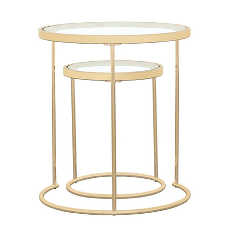 2 Pc Nesting Table - Maylin 2-piece Round Glass Top Nesting Tables Gold