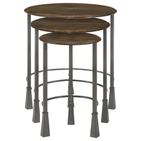 Deja 3 - piece Round Nesting Table Natural and Gunmetal | Coaster | Home Elegance USA