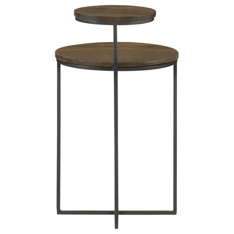 Side Table - Yael Round Accent Table Natural and Gunmetal