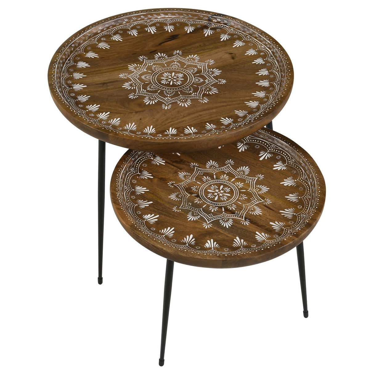 2 Pc Nesting Table - Nuala 2-piece Round Nesting Table with Tripod Tapered Legs Honey and Black