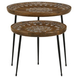 2 Pc Nesting Table - Nuala 2-piece Round Nesting Table with Tripod Tapered Legs Honey and Black