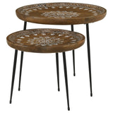 2 Pc Nesting Table - Nuala 2-piece Round Nesting Table with Tripod Tapered Legs Honey and Black