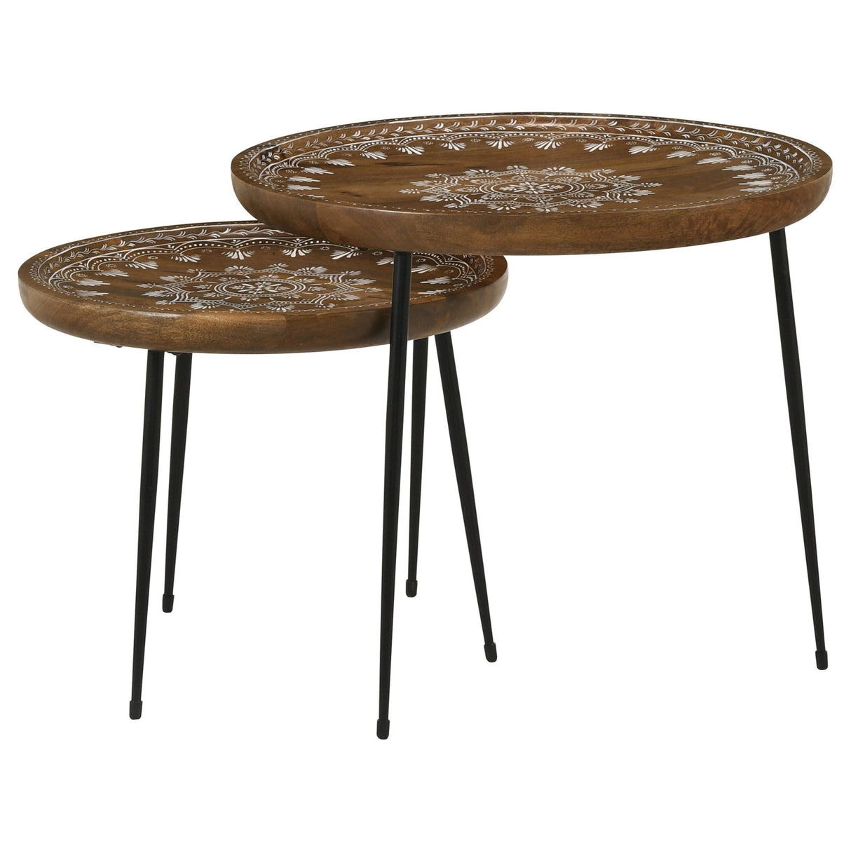 2 Pc Nesting Table - Nuala 2-piece Round Nesting Table with Tripod Tapered Legs Honey and Black