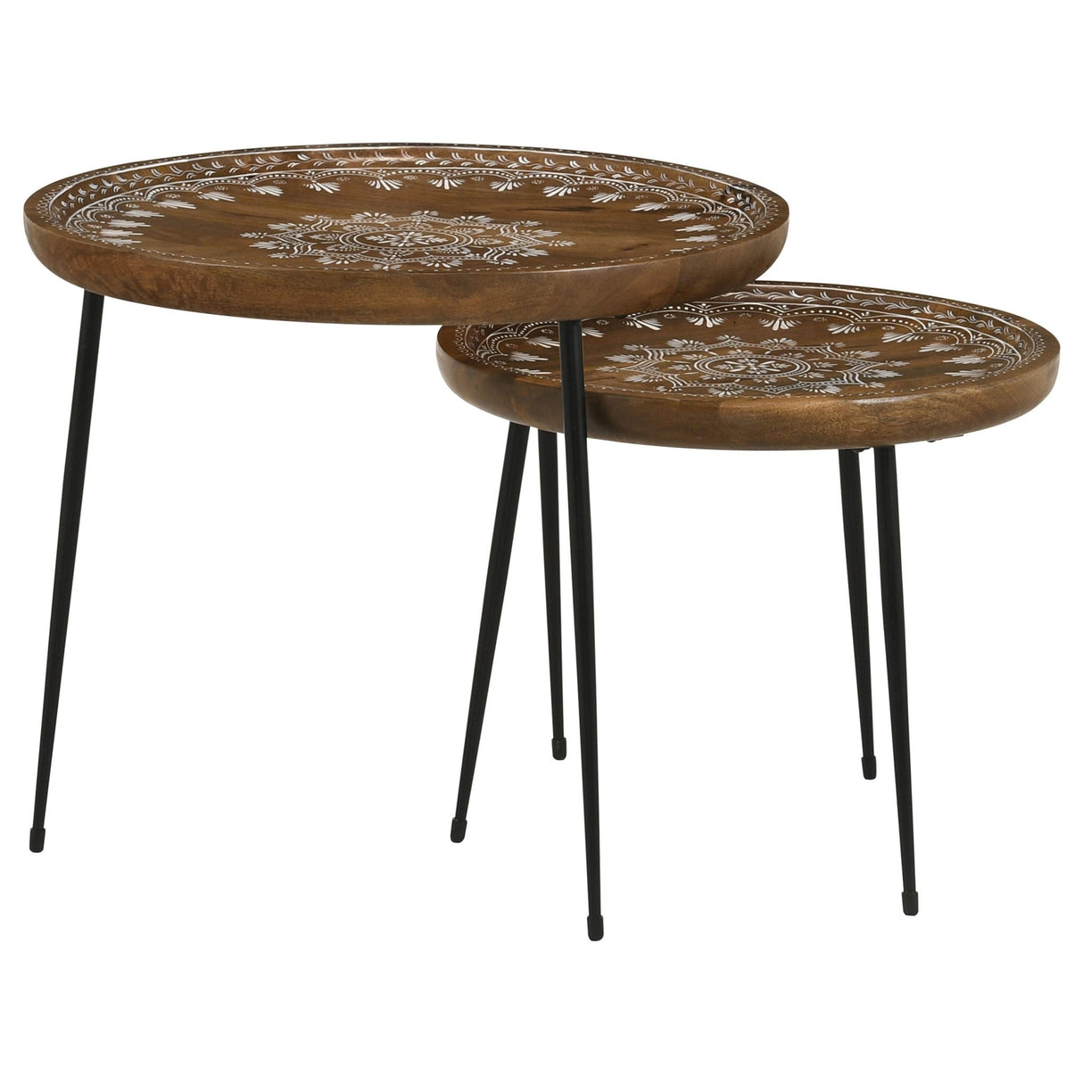 2 Pc Nesting Table - Nuala 2-piece Round Nesting Table with Tripod Tapered Legs Honey and Black