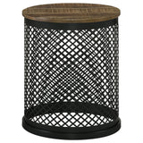 Aurora Round Accent Table with Drum Base Natural and Black | Coaster - 935990 - Home Elegance USA - 1