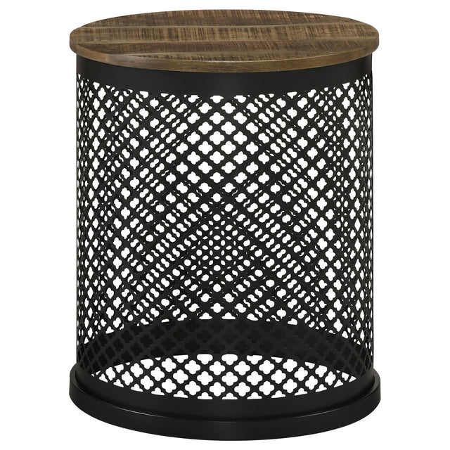 Aurora Round Accent Table with Drum Base Natural and Black | Coaster - 935990 - Home Elegance USA - 1