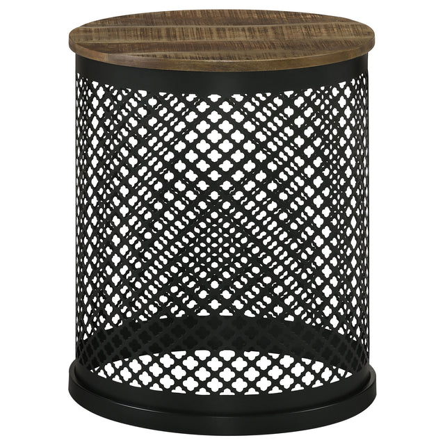 Side Table - Aurora Round Accent Table with Drum Base Natural and Black