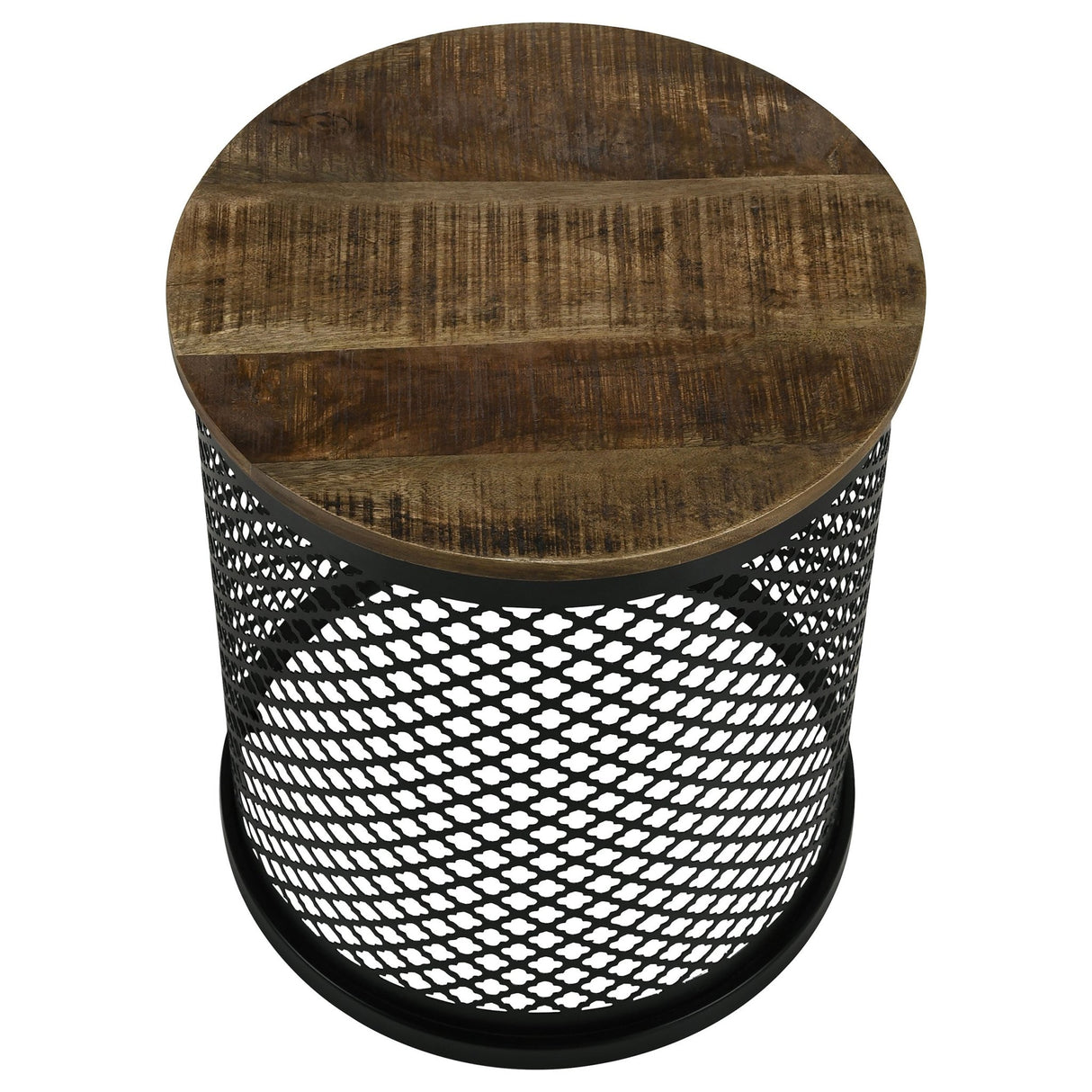 Aurora Round Accent Table with Drum Base Natural and Black | Coaster - 935990 - Home Elegance USA - 3