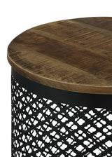 Side Table - Aurora Round Accent Table with Drum Base Natural and Black