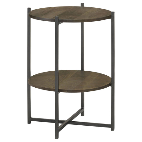 Axel Round Accent Table with Open Shelf Natural and Gunmetal | Coaster - 935993 - Home Elegance USA - 1