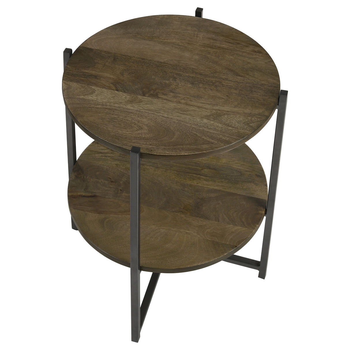 Side Table - Axel Round Accent Table with Open Shelf Natural and Gunmetal
