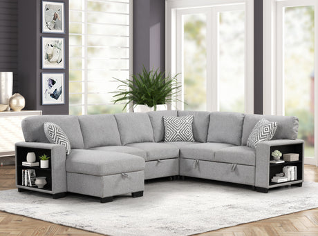 Cairo Modern Style Sectional with pullout sleeper, storage 2 Bookcase and USB made with wood and metal in Gray(G150 -CA Inventory) - sold by Home Elegance USA