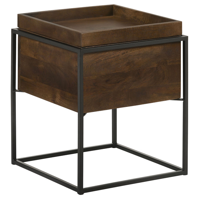 Side Table - Ondrej Square Accent Table with Removable Top Tray Dark Brown and Gunmetal