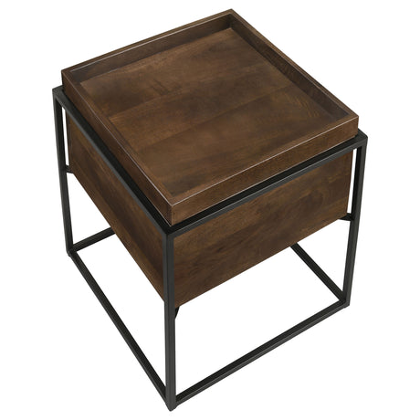 Side Table - Ondrej Square Accent Table with Removable Top Tray Dark Brown and Gunmetal