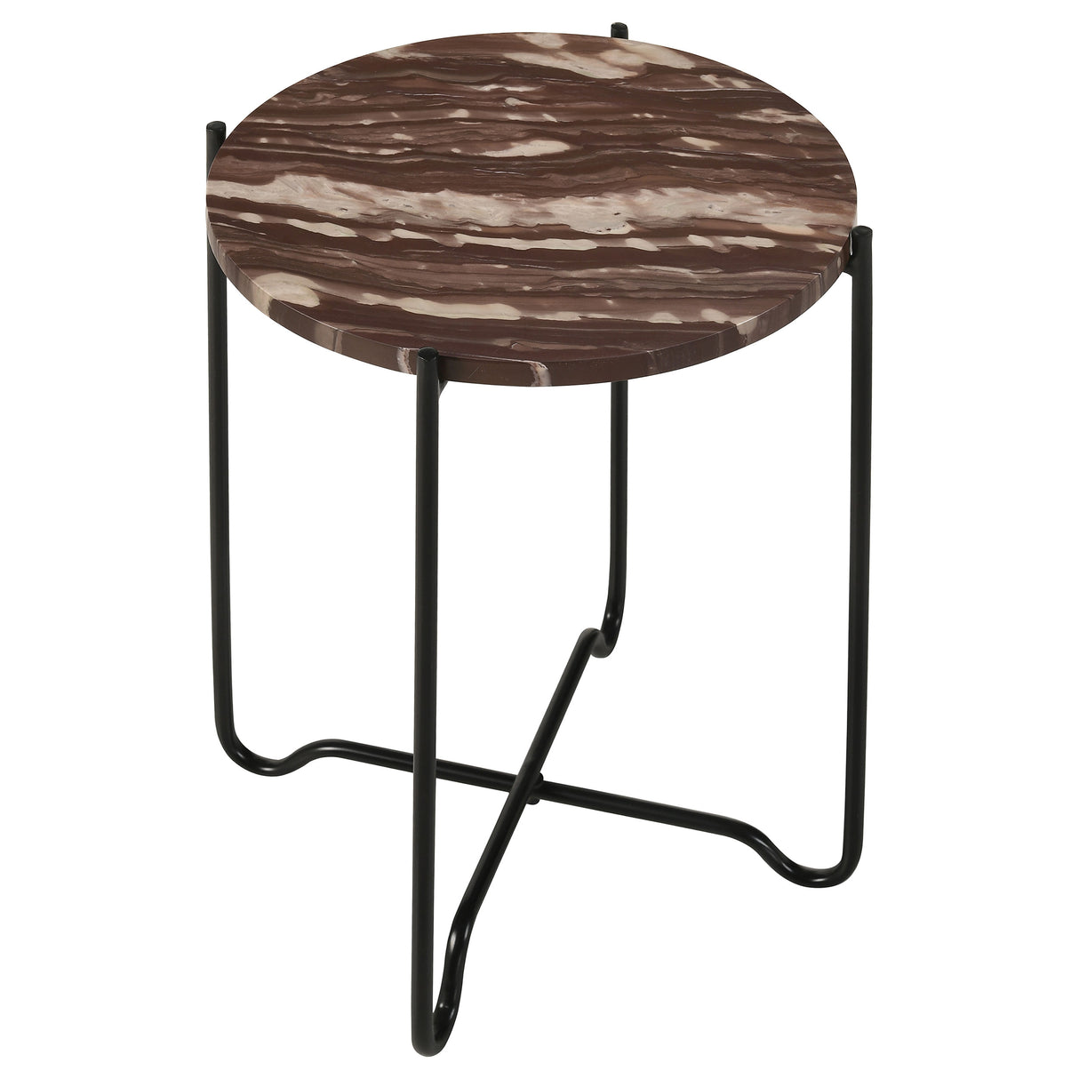 Side Table - Latifa Round Accent Table with Marble Top Red and Black