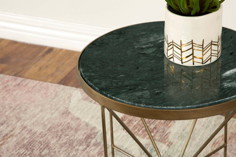 Side Table - Eliska Round Accent Table with Marble Top Green and Antique Gold