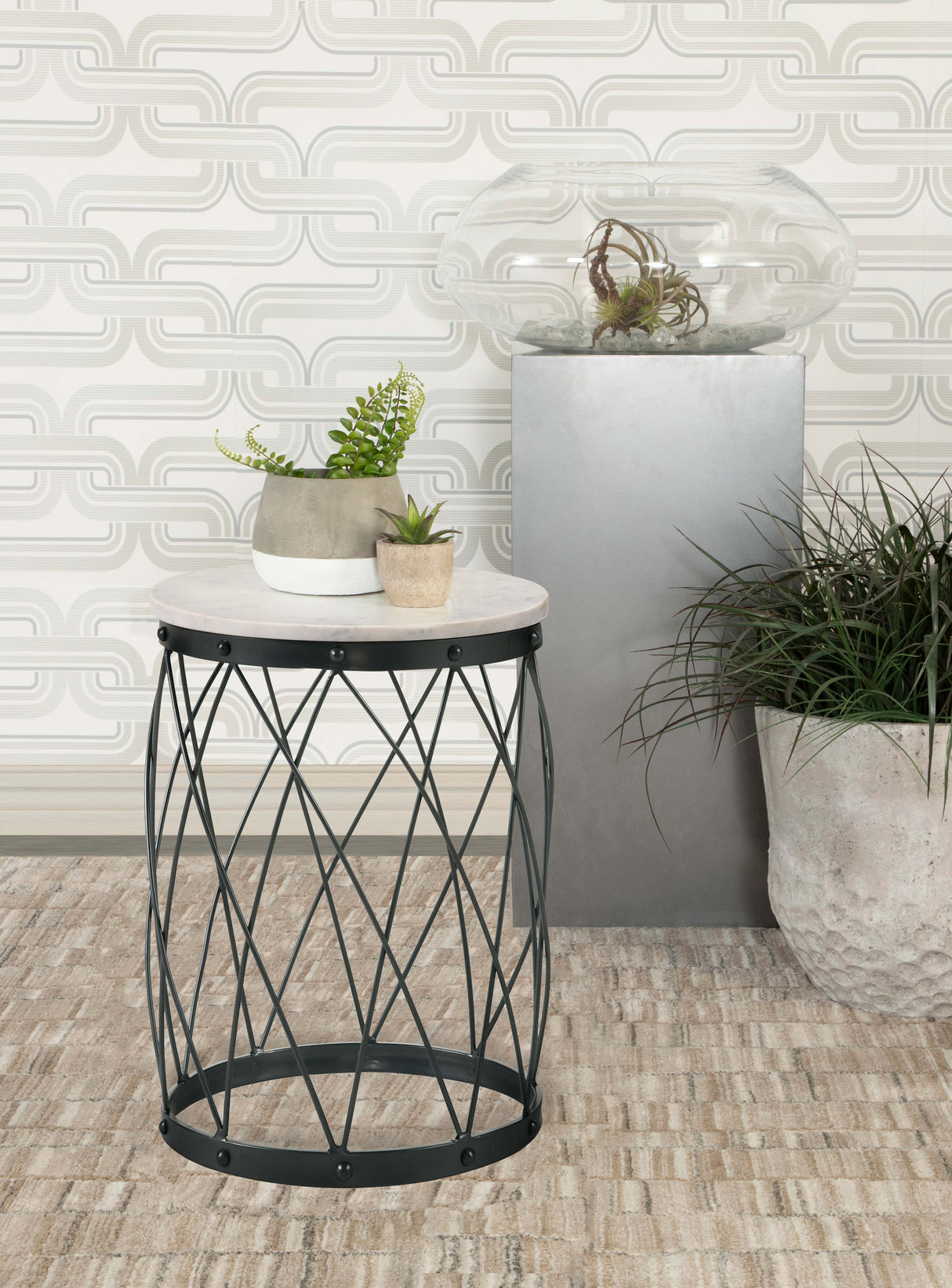 Side Table - Tereza Round Accent Table with Marble Top White and Black