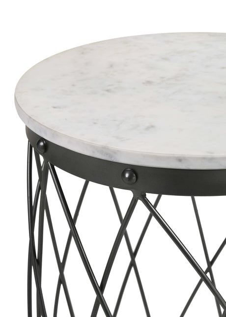 Side Table - Tereza Round Accent Table with Marble Top White and Black