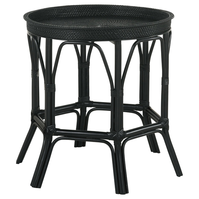 Side Table - Antonio Round Rattan Tray Top Accent Table Black