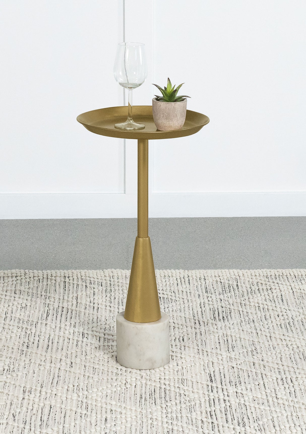 Side Table - Alpine Round Metal Side Table White and Gold