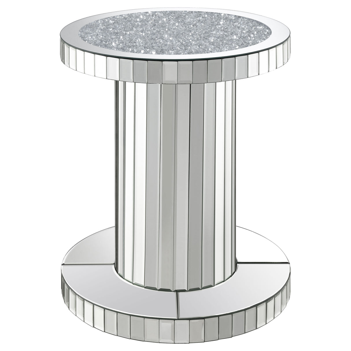Side Table - Dorielle Crystal Inlay Round Top Accent Table Mirror