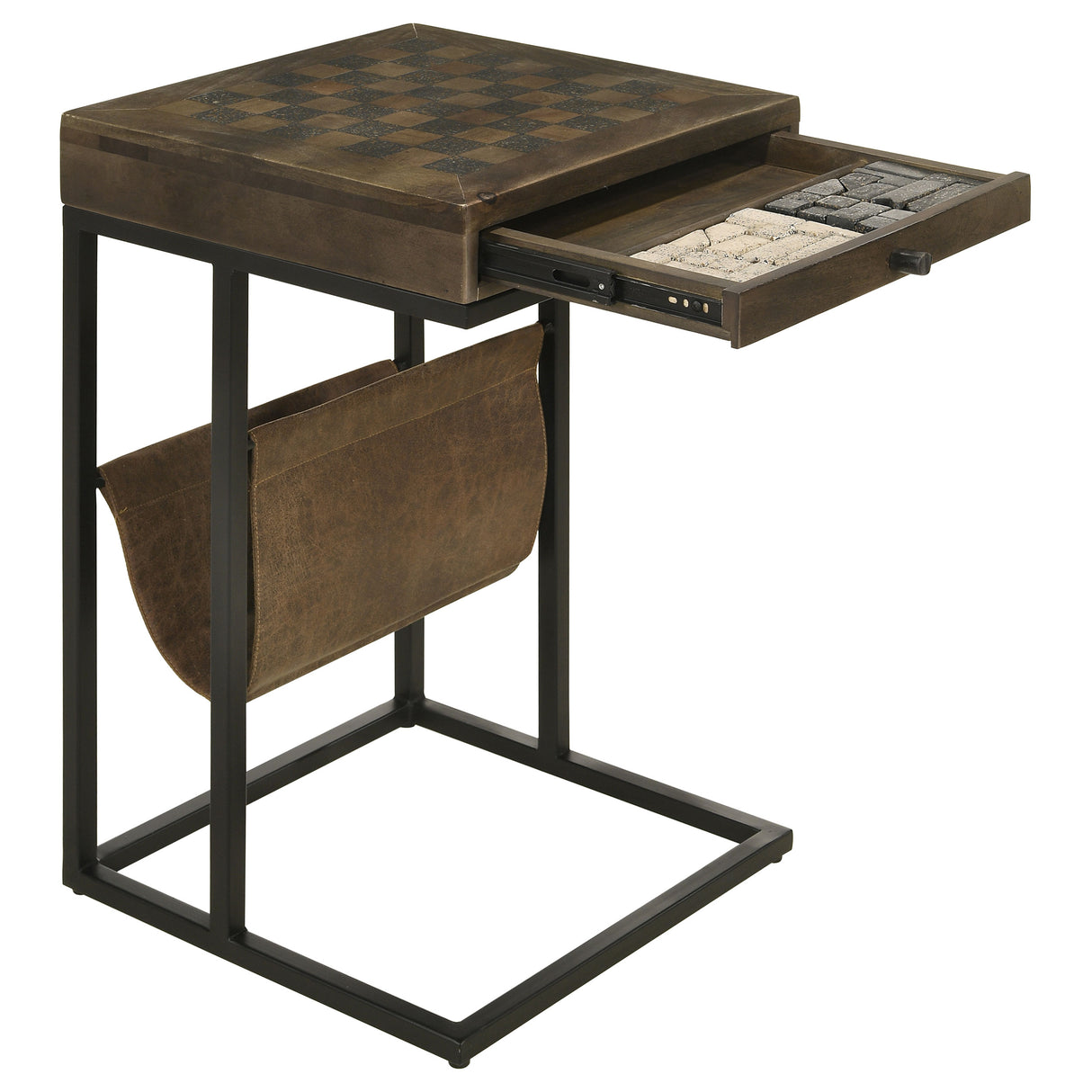 Side Table - Chessie 1-drawer Square Side Table With Leatherette Sling Tobacco and Black