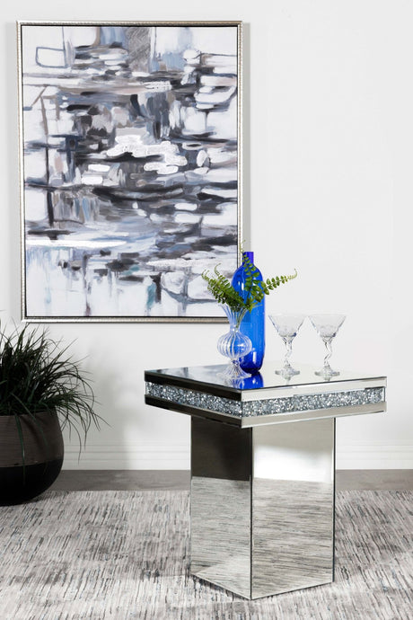 Side Table - Elora Pedestal Square Top Accent Table Mirror