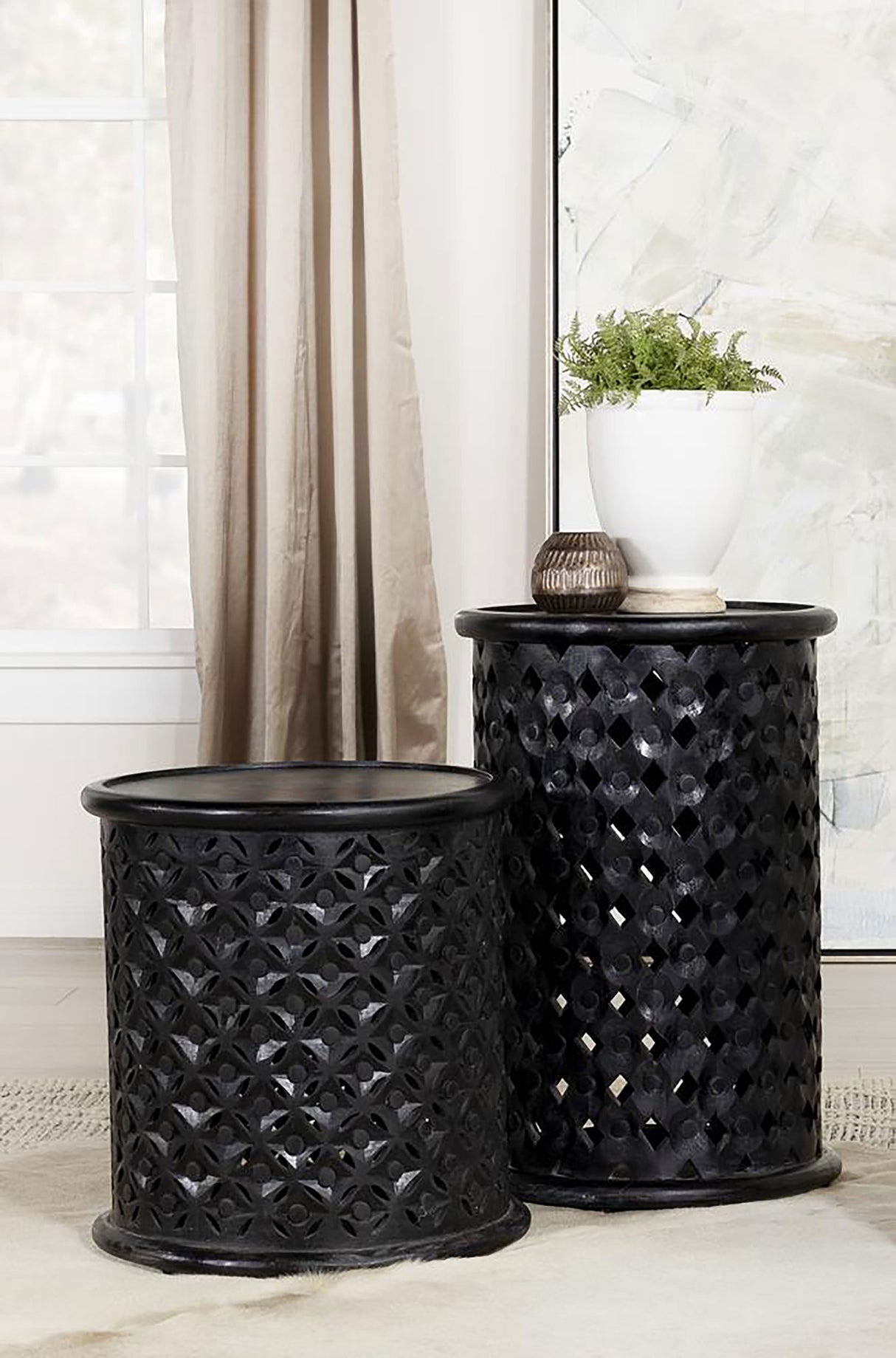 Side Table - Krish 18-inch Round Accent Table Black Stain
