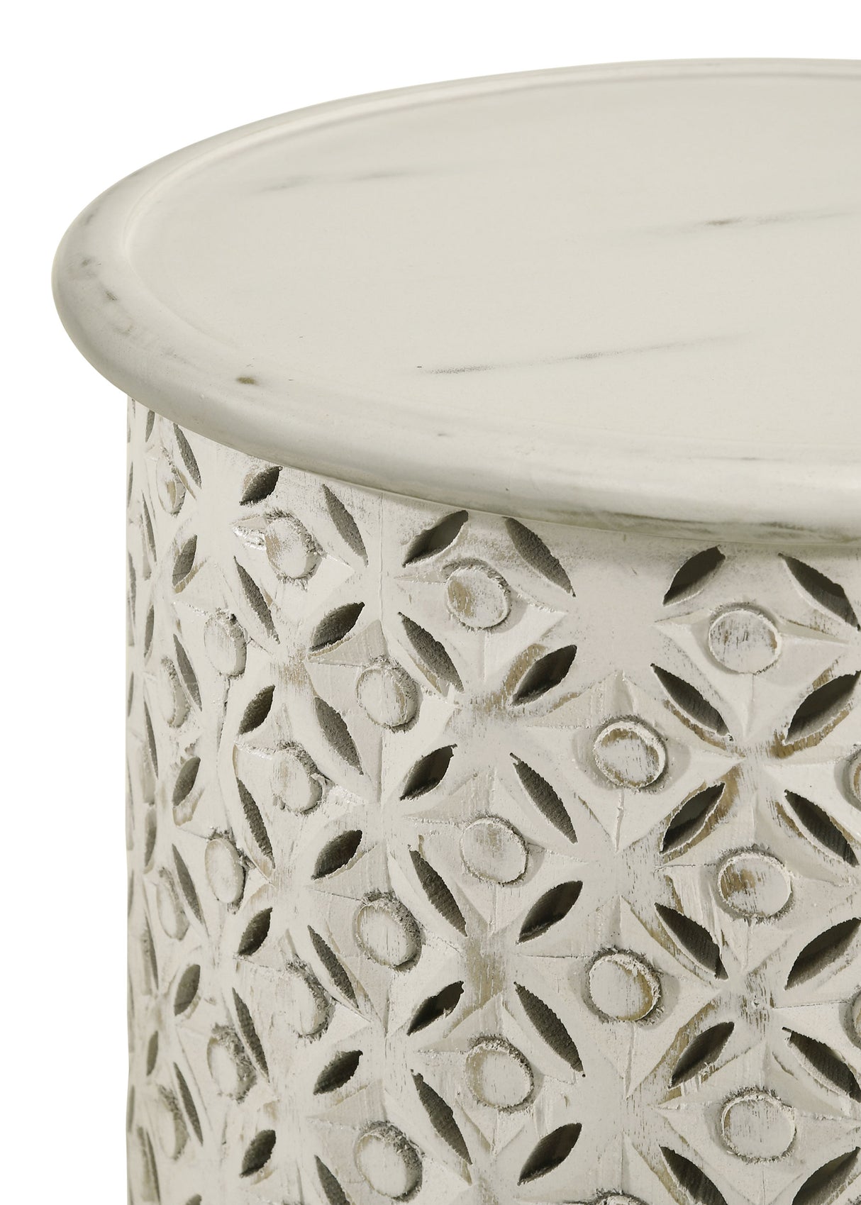 Side Table - Krish 18-inch Round Accent Table White Washed