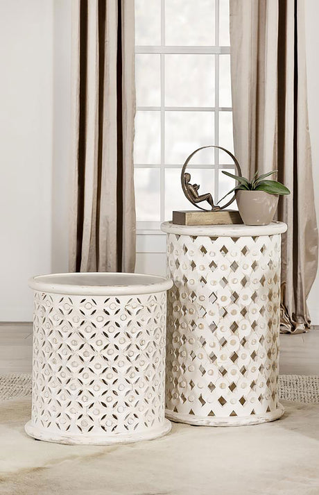 Side Table - Krish 18-inch Round Accent Table White Washed