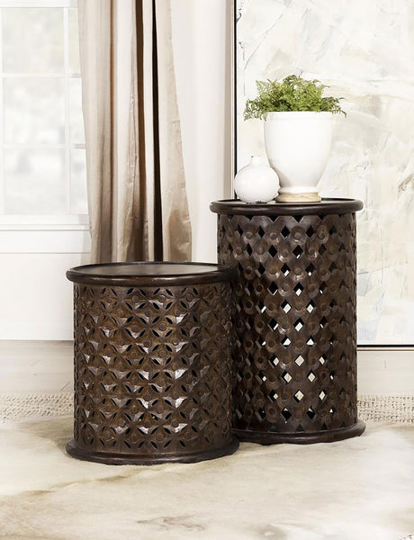 Side Table - Krish 18-inch Round Accent Table Dark Brown