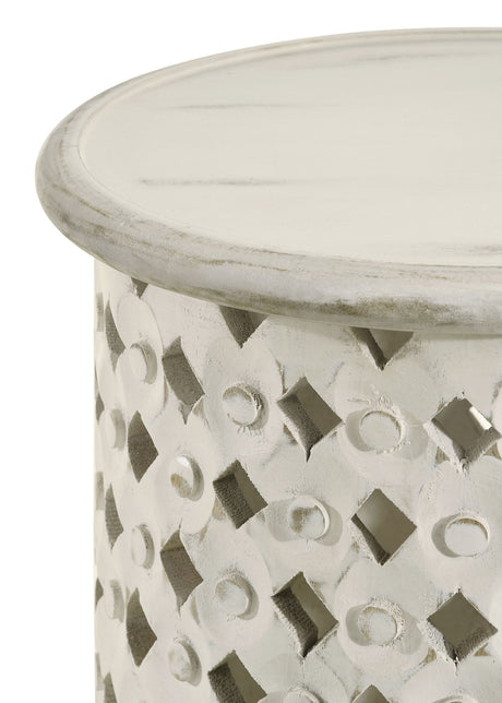 Side Table - Krish 24-inch Round Accent Table White Washed